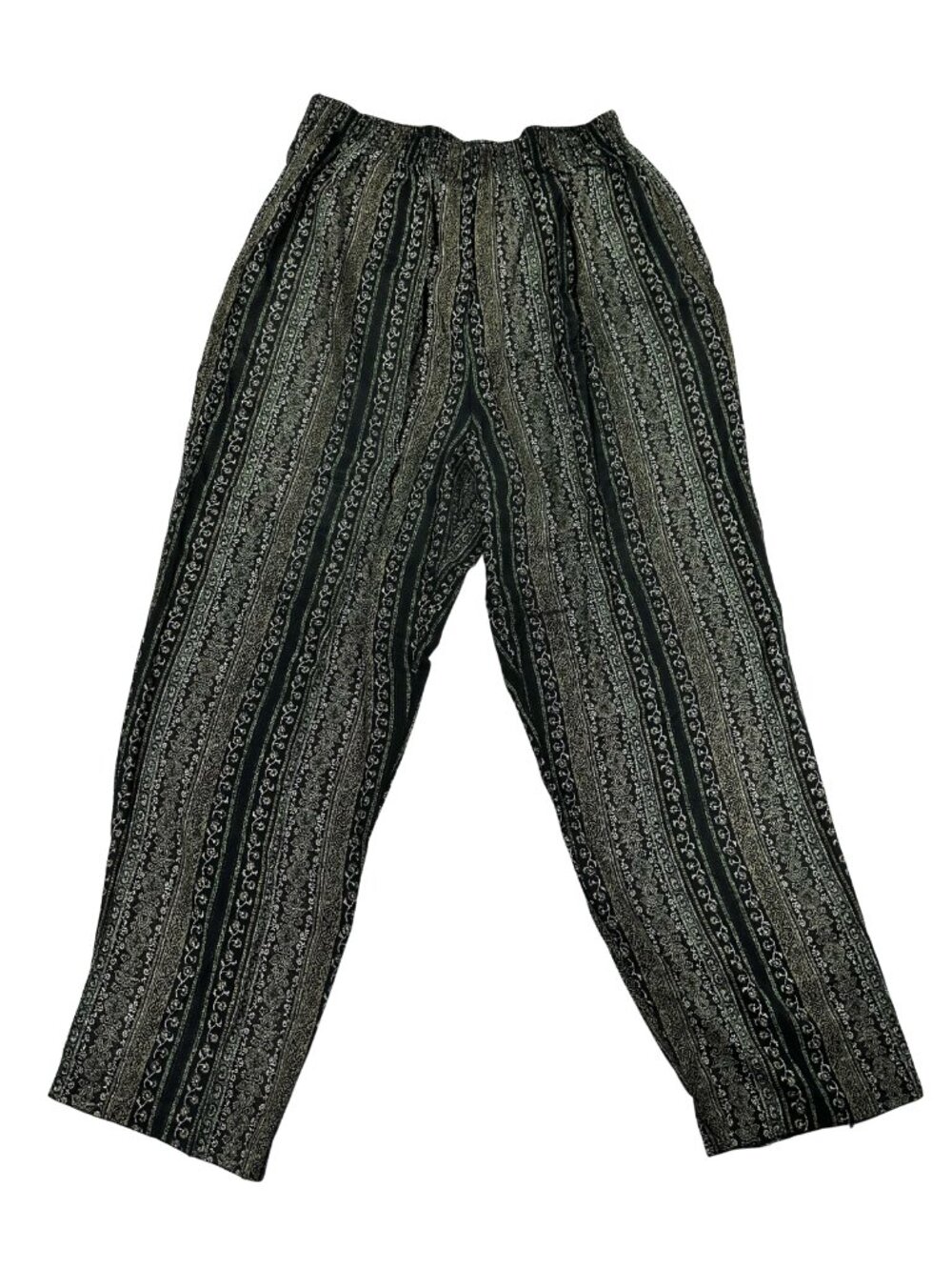 Vintage Briggs New York Black Floral Pull On Pants Size XL Boho Classic Flawed